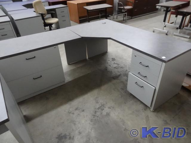 lot 266 image: 82 x 70 L shaped laminate desk. 2 l...