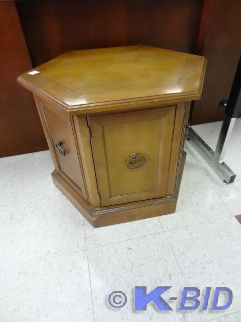 lot 35 image: Wood end table with one door. 28 x ...