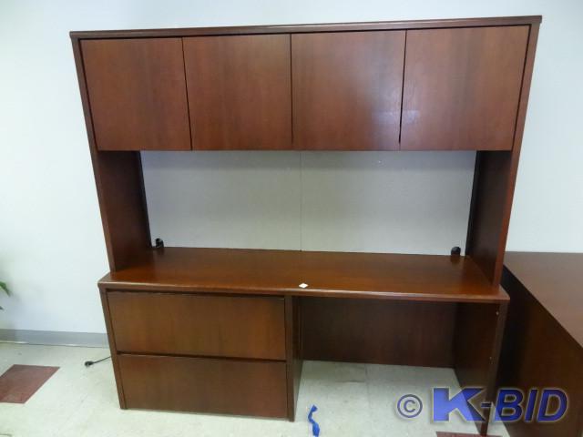 lot 60 image: 2 piece credenza with lighted hutch...