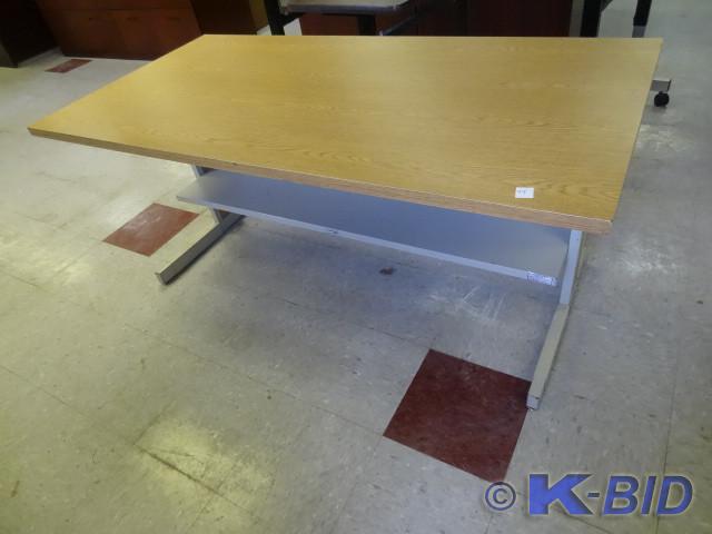 lot 99 image: Metal framed table with laminate to...