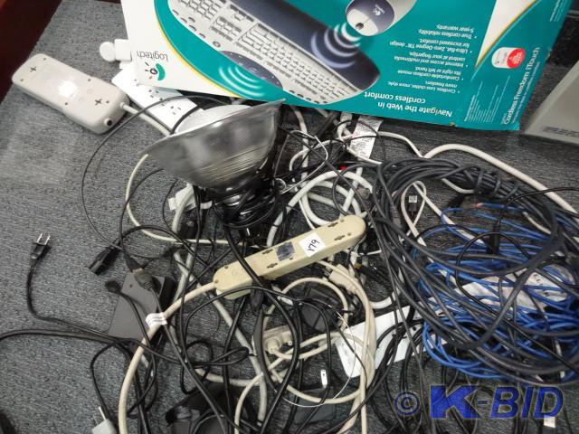 lot 179 image: Misc. cables. Keyboard. Outlet stri...
