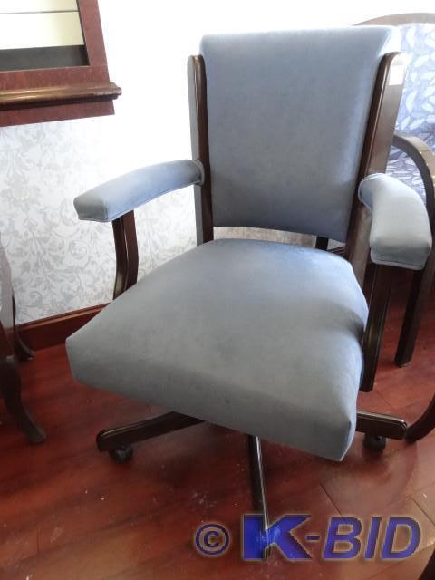 lot 30 image: Wood framed cushioned office chair ...
