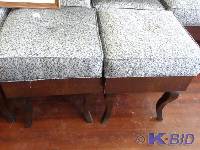 lot 44 image: 2 wood framed cushioned stools. 16 ...
