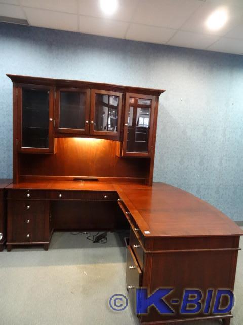 lot 61 image: 3 piece L shaped desk. 8 drawers in...
