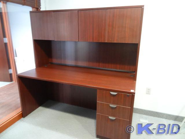 lot 65 image: 2 piece office desk. Desk has 3 dra...