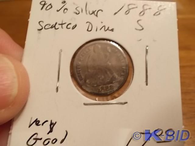 1888 S Seated Liberty Dime VG
