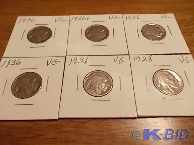 6-Buffalo Nickels All VG