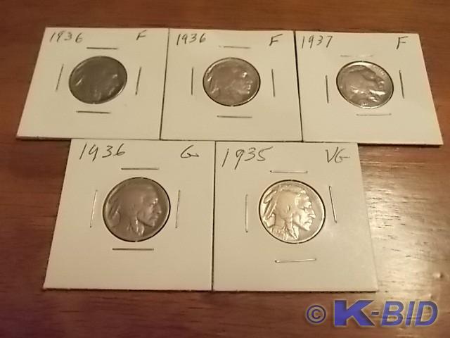 5-Buffalo Nickels VG &amp F
