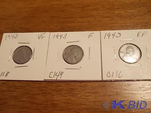 Set Of 3-1943 Steel Pennies (Higher...