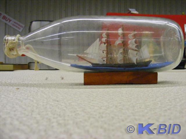 Ship in a bottle, glass ship figure...