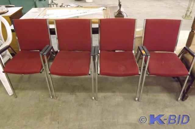 Four (4) red Chairs, metal frame