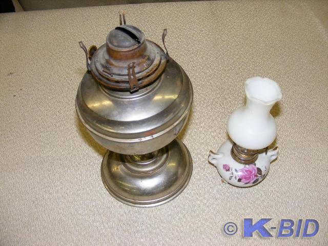 Oil Lamp Base and a small porcelain...