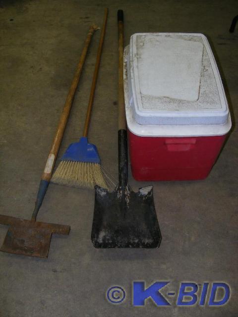 Cooler, shovel, scraper and broom
