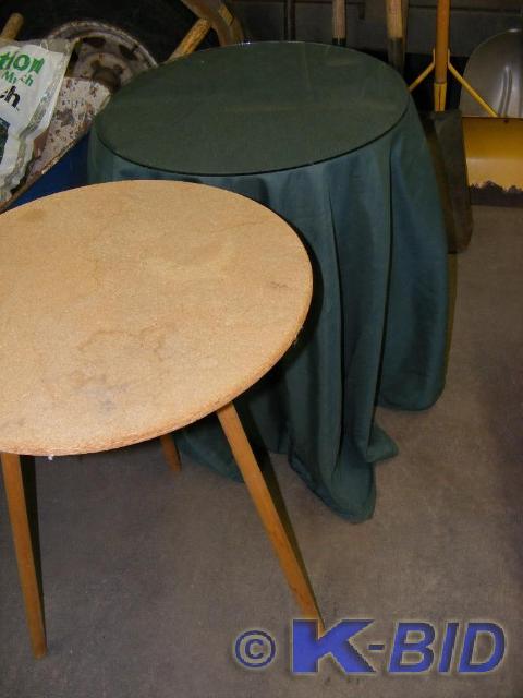 two wooden tables, 3 legged. one ha...