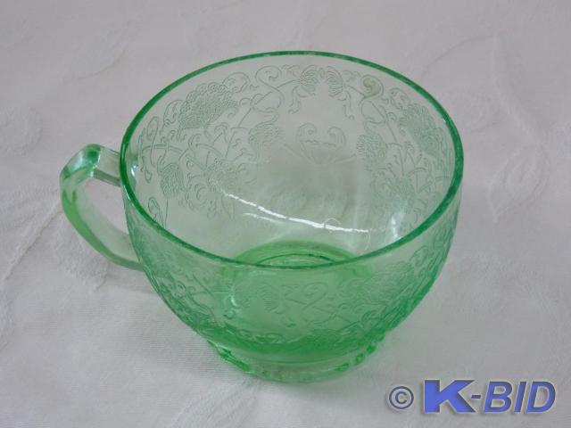 Green Depression Glass Cup 3.5in Di...