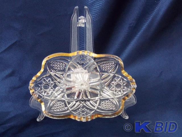 etched glass relish dish with gold ...