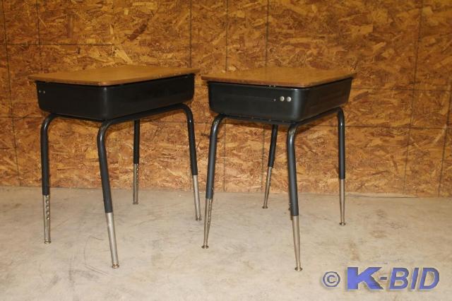 lot 100 image: -Lot of 2 Student Desks -Black box ...