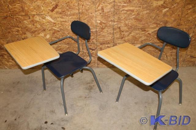 lot 121 image: -Lot of 2 Student Desks w attached...