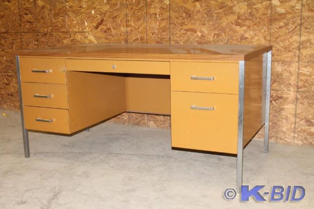 lot 199 image: -Teachers desk -Brown front, wood ...