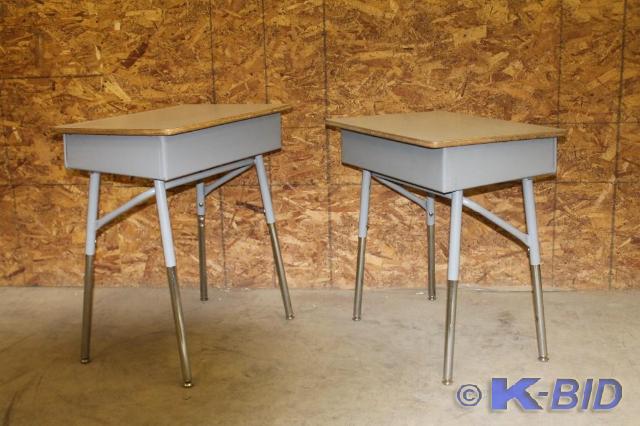 lot 77 image: -Lot of 2 student desks -Grey box w...