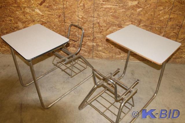lot 82 image: -Lot of 2 student sled-base desks w...