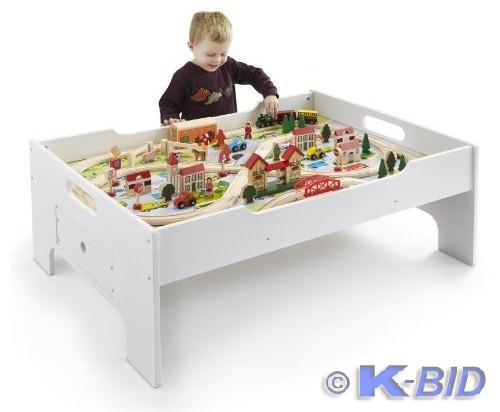lot 10 image: 80 Pc Deluxe Wooden Train Set and T...