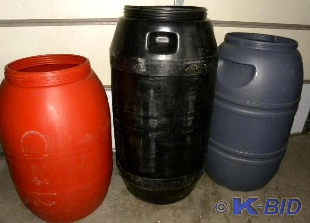 lot 35 image: 3 Heavy Duty Plastic Barrels, 46, 5...