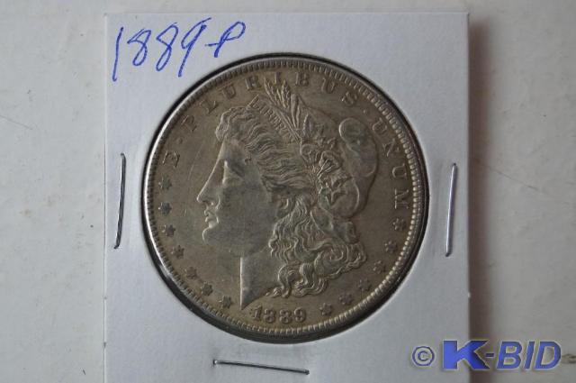 1889-P Morgan silver dollar.
