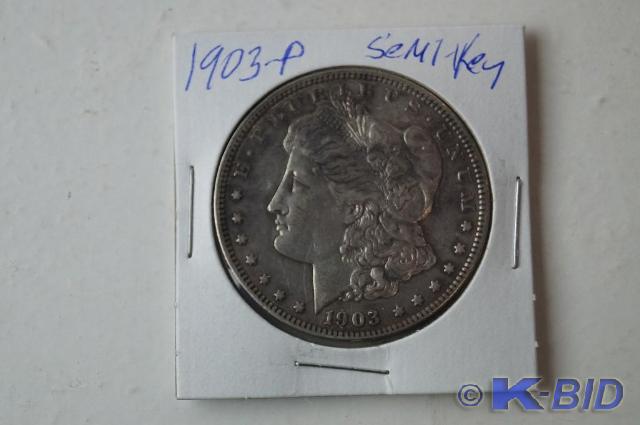 1903-P Morgan silver dollar. Semi k...