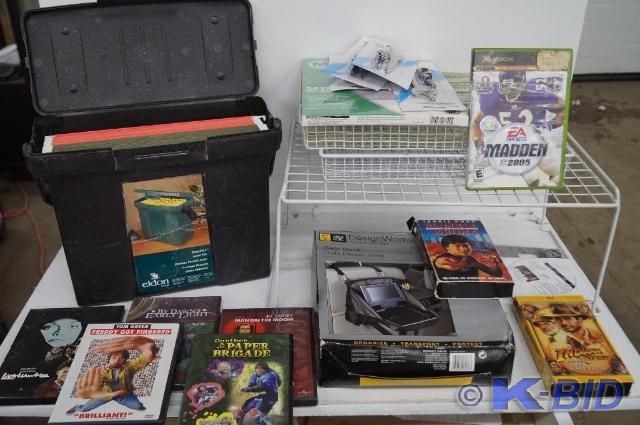Lot of office supplies, dvd tote, m...