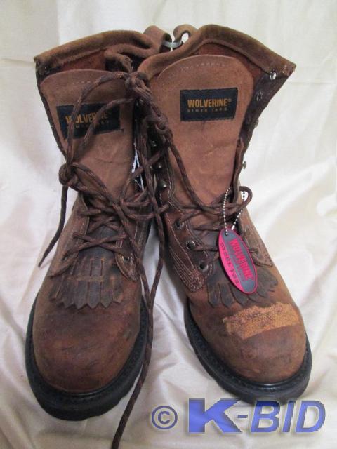 lot 143 image: Wolverine steel toe boots. Brown in...