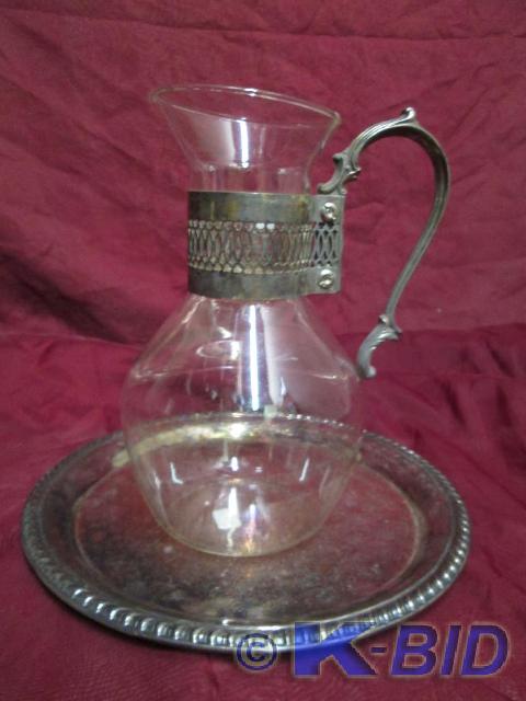 lot 206 image: Vintage silver platter and wine dec...