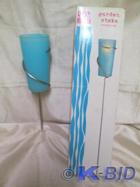 lot 55 image: Turquoise garden stake candle holde...