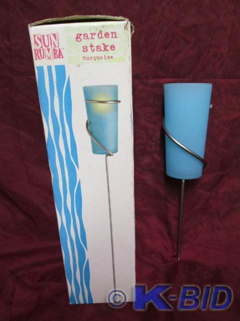 lot 65 image: Turquoise garden stake candle holde...