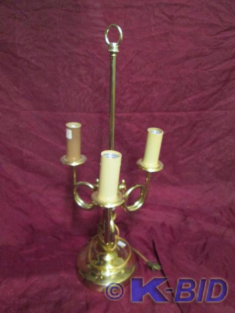 lot 126 image: Gold tone three- light lamp. No sha...