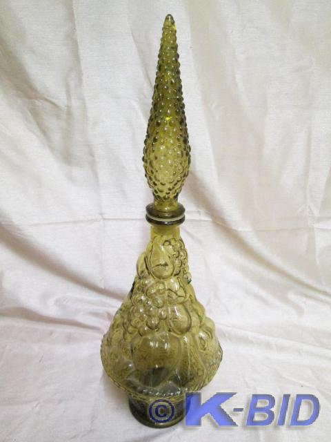 lot 127 image: Vintage green wine decanter with fr...