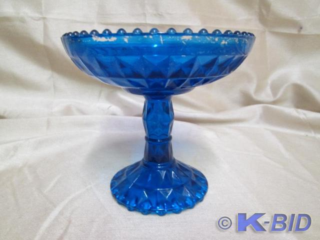 lot 24 image: Vintage blue glass candy dish.