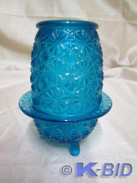 lot 25 image: Small vintage blue glass votive hol...
