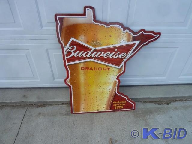 lot 42 image: Budweiser tin sign  Approximately ...