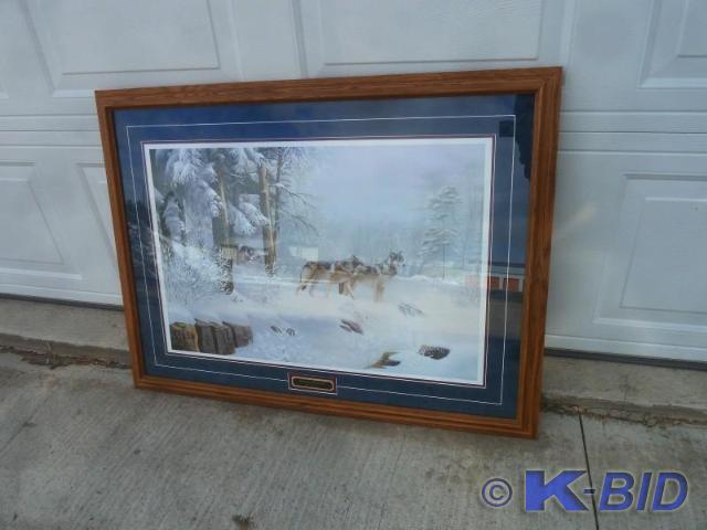 lot 64 image: Morning Solitude Print  Wolf scene...