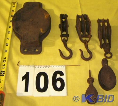 lot 106 image: Lot of Six Vintage  Pulleys  The la...