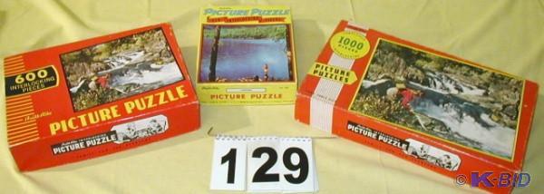 lot 129 image: Three Vintage Picture Puzzles with ...