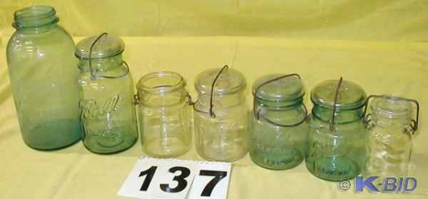 lot 137 image: Seven Vintage Canning Jars, Six Loc...