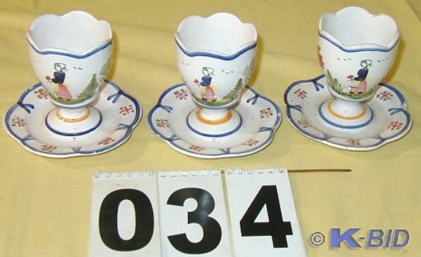 lot 34 image: Three HB QUIMPER Egg Dishes  These ...
