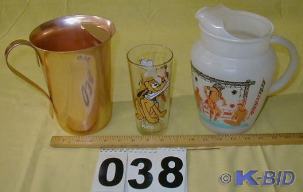 lot 38 image: Two Vintage Pitchers and a Pepsi Pl...