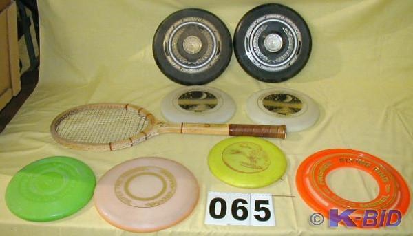 lot 65 image: Vintage Wood Tennis Racquet and Eig...