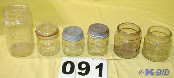 lot 91 image: Six Vintage Canning Jars   Quart At...