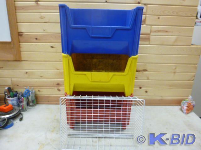 lot 56 image: 3 Stackable Plastic Storage Bins an...