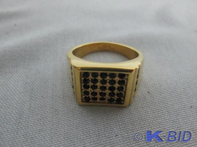 Mens Goldtone Black Crystal Ring  ...