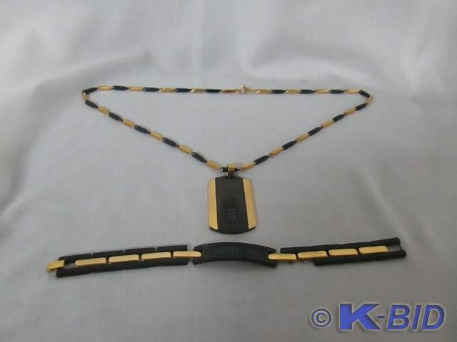 Mens Goldtone Black Plated Pendant...
